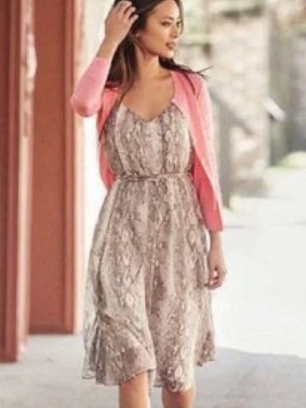 Banana Republic Elegant Snakeskin Printed Chiffon Lined Dress with Self Tie Sz S